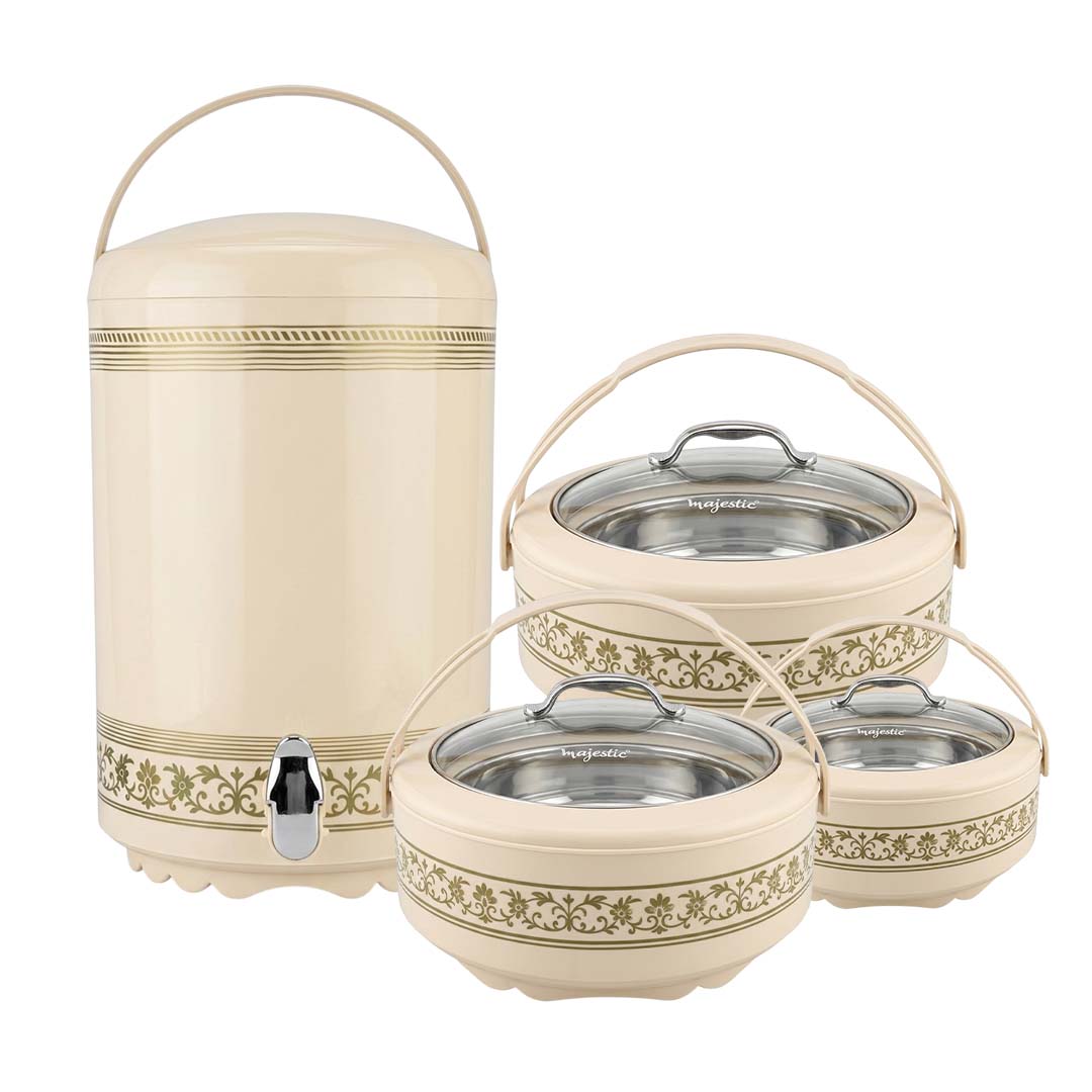 Majestic Havale 4 Pieces Hotpot Set With 14 Litre Cooler – 1L, 2L & 4L Insulated Food Warmer | Premium Quality |
