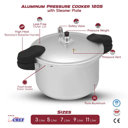 CHEF Best Pressure Cooker 1205 Aluminum Sleek Handles - [7 Liter]