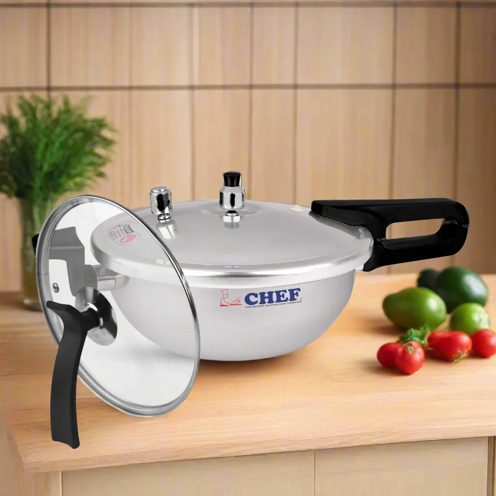 Majestic CHEF Anodized Pressure Cooker Karahi with Glass Lid 3 In 1