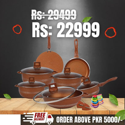 Majestic Chef Marble Coating DIE CAST NONSTICK COOKWARE SET/Kitchen Set-(23PCS) - Copper