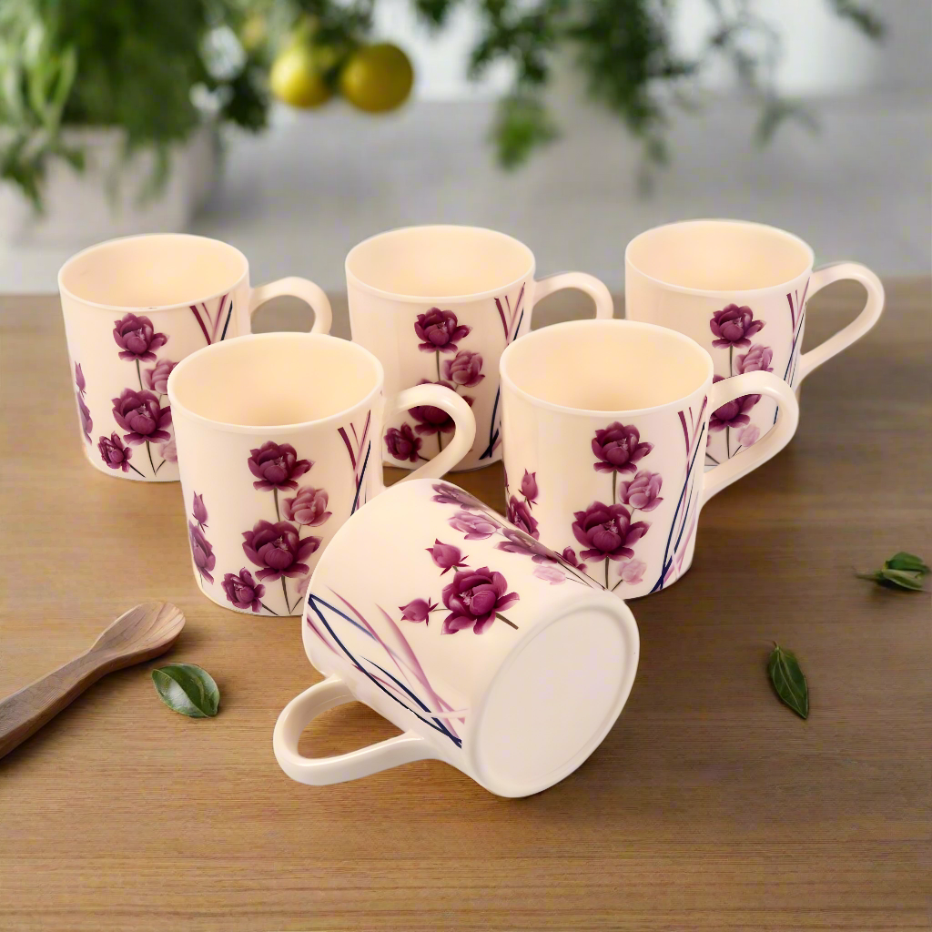 Melamine Coffee Cups of 6, 12oz Camping Mug with Handle, Lightweight and Unbreakable Cups kind to kids, Reusable Mugs Set for Tea, Dishwasher Safe, Ideal for Party RV Gift