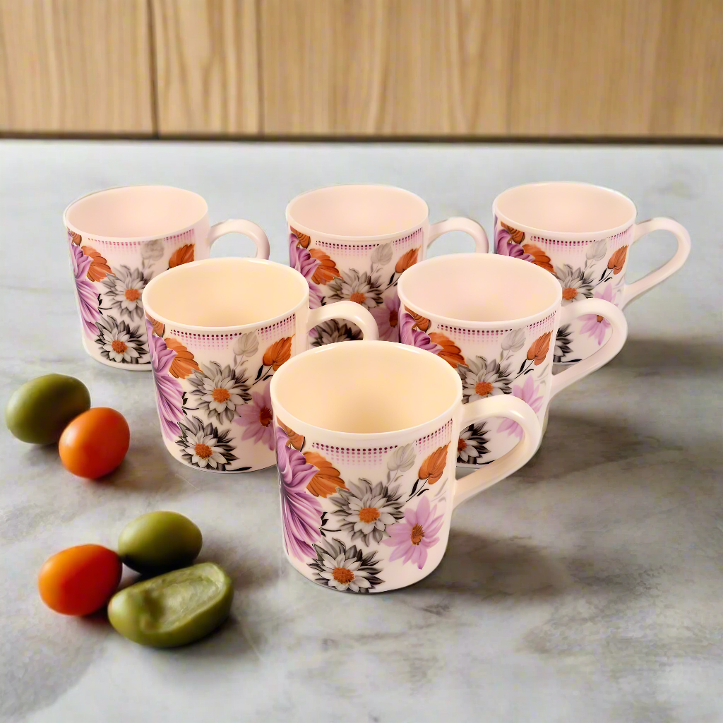 Melamine Coffee Cups of 6, 12oz Camping Mug with Handle, Lightweight and Unbreakable Cups kind to kids, Reusable Mugs Set for Tea, Dishwasher Safe, Ideal for Party RV Gift